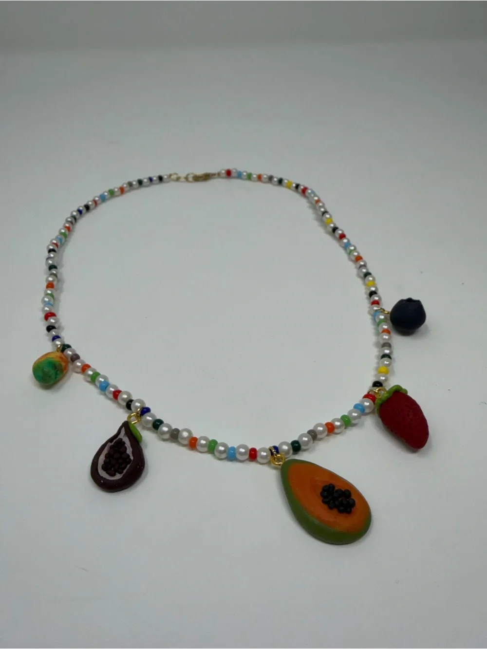 Handmade Summer Colorful Fruit Charm Beaded Necklace - Multicolor